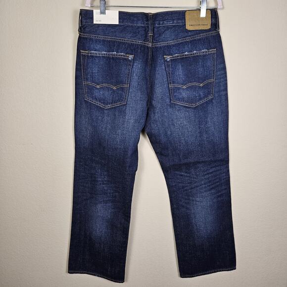 American Eagle Bootcut Jeans Mens 33x30 Dark Wash Blue Classic Whiskering Faded - Picture 13 of 14